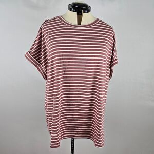 Bloomchic T-Shirt Women's 2X Pink Short Roll Sleeve Button Detail Striped NWT